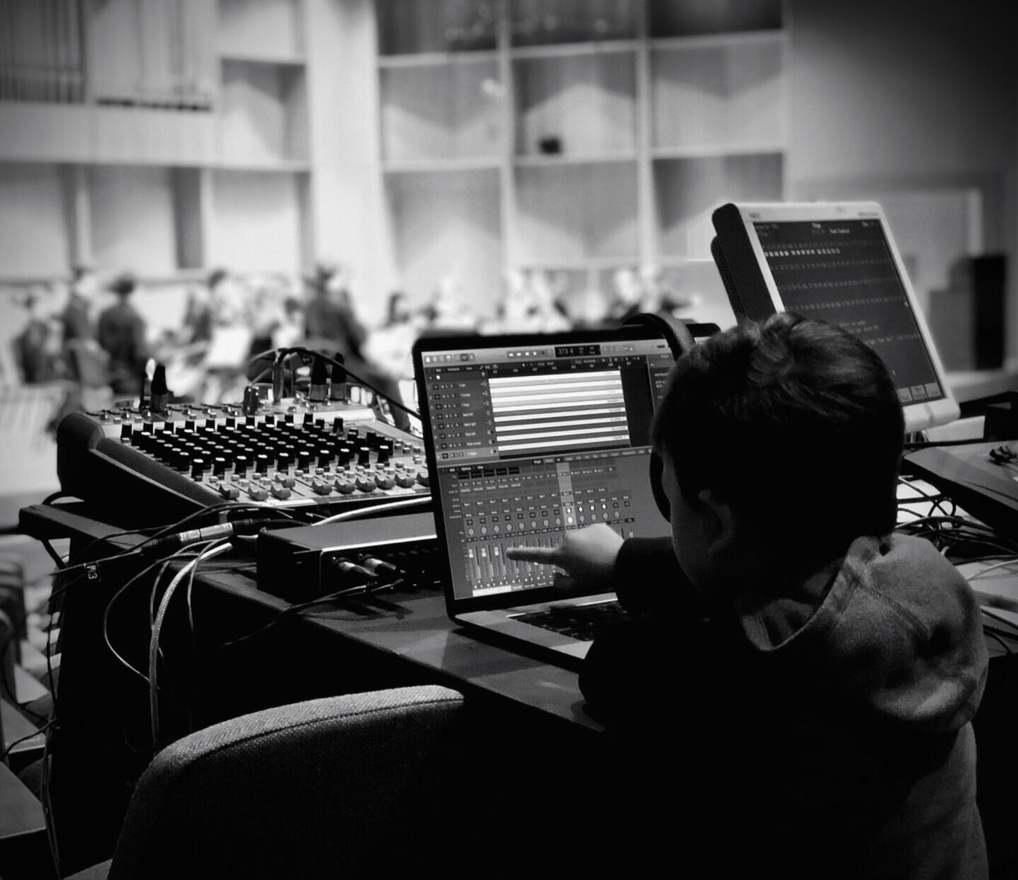 Bramwell recording a live orchestral session
